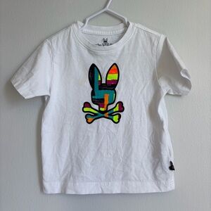 Psycho Bunny White Tee with Colorful Bunny Design